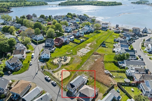 12 Moreland Ave Unit 1, Hull, MA 02045 - aerial perspective of suburban area with a nearby body of water and property parcel outlined