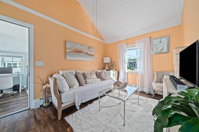 12 Moreland Ave Unit 1, Hull, MA 02045 - living area with vaulted ceiling, dark wood finished floors, and a desk