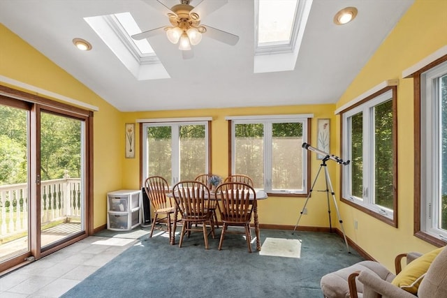 65 Martin Rd, Tewksbury, MA 01876 - sunroom with a skylight, vaulted ceiling, carpet flooring, and recessed lighting
