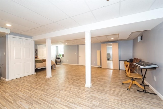 113 Sparrow Rd, Stoughton, MA 02072 - below grade area with a drop ceiling, light wood-type flooring, and recessed lighting