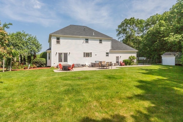 113 Sparrow Rd, Stoughton, MA 02072 - rear view of property with a patio area, a yard, and a shed