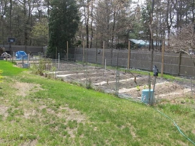 view of yard with a vegetable garden and fence