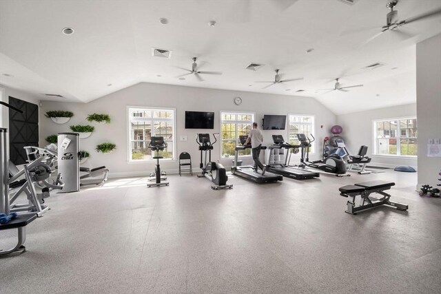 21 Snapping Bow, Plymouth, MA 02360 - gym with lofted ceiling and ceiling fan