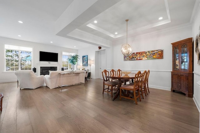 21 Snapping Bow, Plymouth, MA 02360 - dining room featuring wood finished floors, recessed lighting, a raised ceiling, ornamental molding, and a chandelier