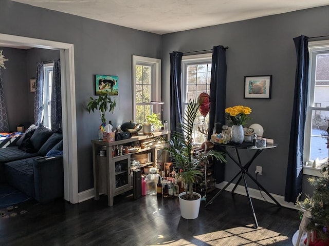 misc room with baseboards and wood finished floors