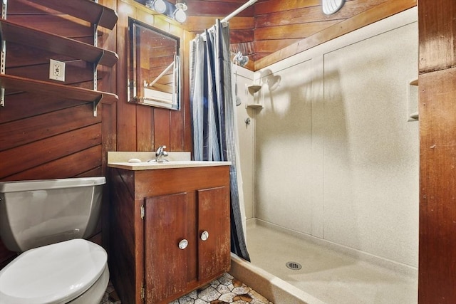 210 Plain Dr, Stoughton, MA 02072 - full bath with a shower stall, wood walls, and vanity