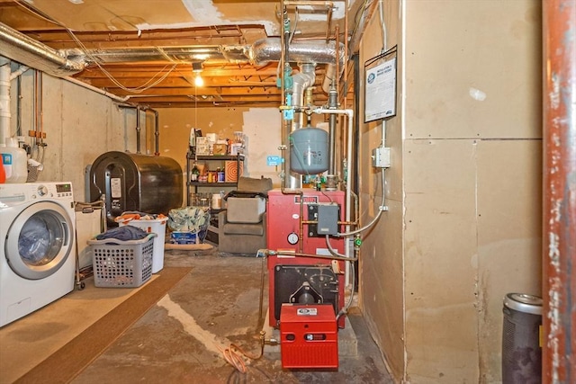 unfinished below grade area featuring heating fuel and washer / clothes dryer