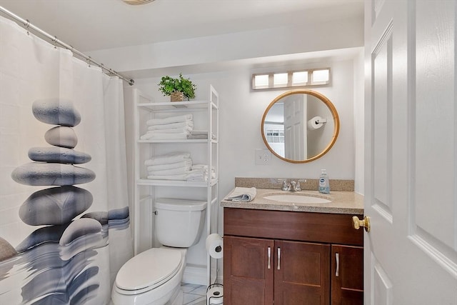 18 Doyle St, Lawrence, MA 01841 - full bathroom featuring vanity, toilet, a shower with shower curtain, and tile patterned flooring