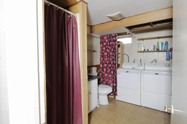 708 Berkley St, Berkley, MA 02779 - full bathroom featuring washing machine and dryer, vanity, and toilet