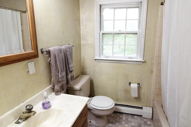 708 Berkley St, Berkley, MA 02779 - full bathroom featuring a baseboard radiator, toilet, vanity, and shower / bath combo