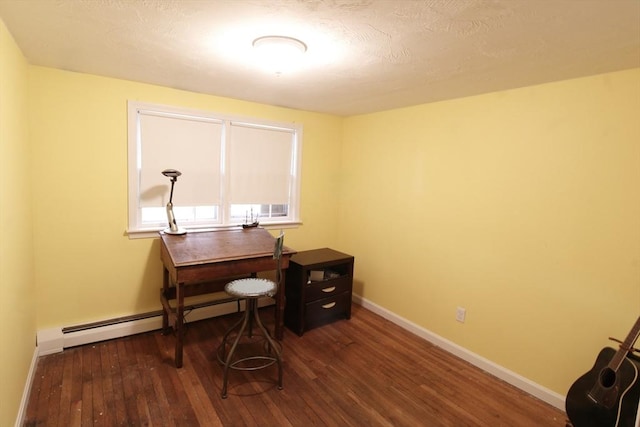 708 Berkley St, Berkley, MA 02779 - home office with hardwood / wood-style floors, baseboards, and a baseboard radiator