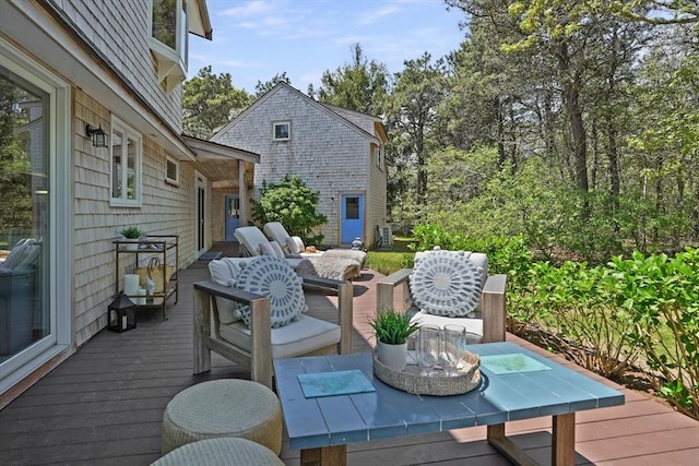 3 Down Harbor Rd, Edgartown, MA 02539 - wooden terrace with outdoor dining area and an outdoor living space
