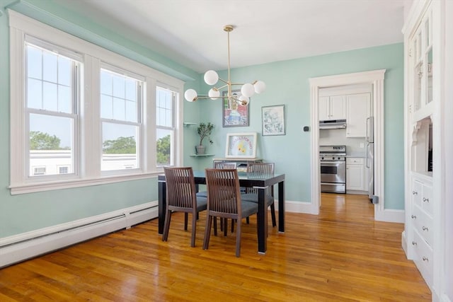 42 Lourdes Ave Unit 3, Boston, MA 02130 - dining room with a baseboard heating unit, light wood-type flooring, and a chandelier