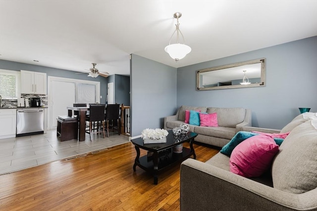 11 Ann Ave, Dartmouth, MA 02747 - living room featuring light wood-style flooring and ceiling fan