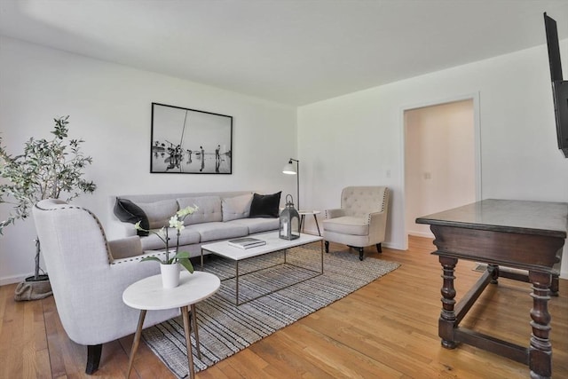 living room with baseboards and wood finished floors