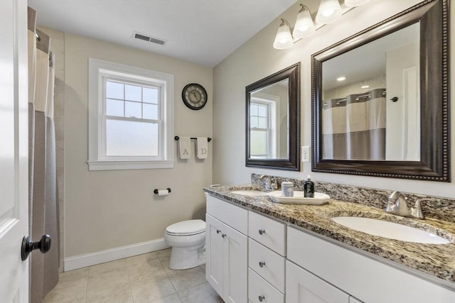 full bath featuring visible vents, a healthy amount of sunlight, and a sink