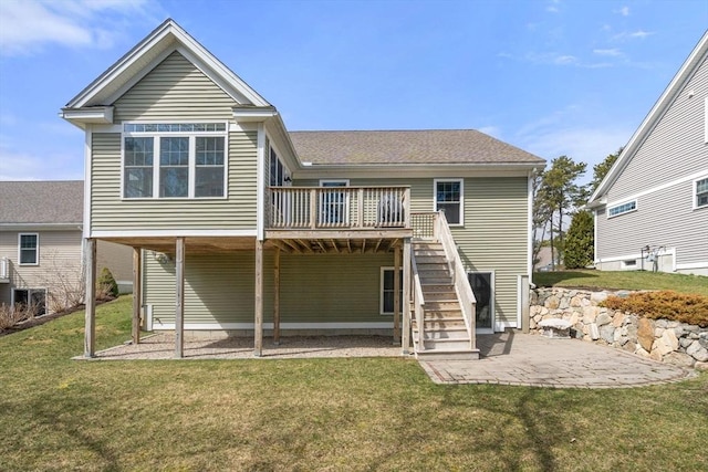 16 Winterberry Way, Plymouth, MA 02360 - back of property with a deck, a patio area, stairs, and a yard