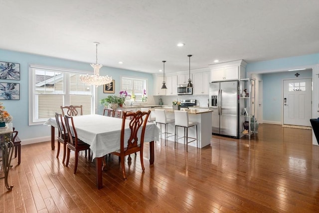 16 Winterberry Way, Plymouth, MA 02360 - dining room featuring baseboards, recessed lighting, a notable chandelier, and dark wood-style floors