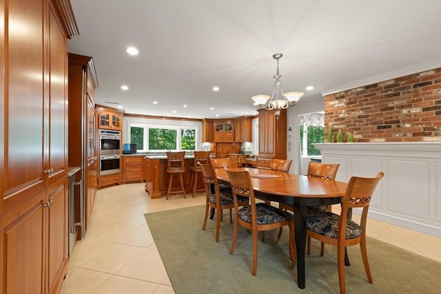 100 Parmenter Rd, Framingham, MA 01701 - dining room with light tile patterned floors, healthy amount of natural light, recessed lighting, a chandelier, and crown molding