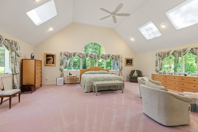 100 Parmenter Rd, Framingham, MA 01701 - bedroom featuring a skylight, multiple windows, light colored carpet, high vaulted ceiling, and recessed lighting