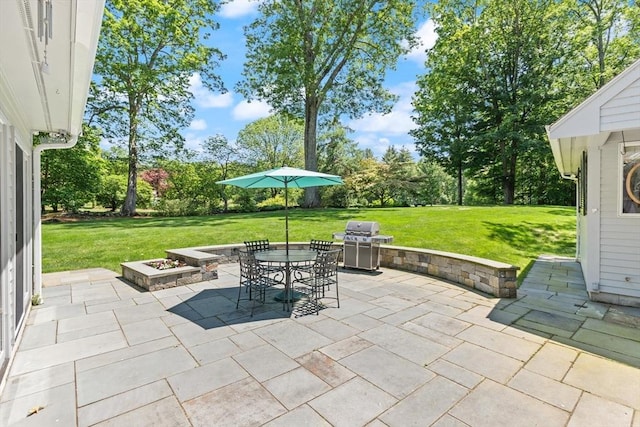 100 Parmenter Rd, Framingham, MA 01701 - view of patio / terrace with grilling area, a fire pit, view of scattered trees, and outdoor dining space