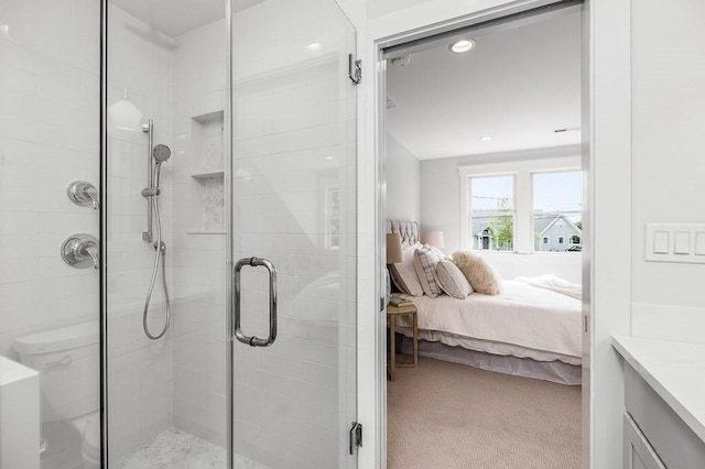 84 S St, Rockport, MA 01966 - ensuite bathroom with a shower stall, vanity, recessed lighting, and toilet