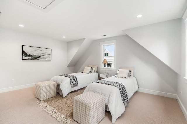 84 S St, Rockport, MA 01966 - bedroom featuring light carpet, baseboards, recessed lighting, and lofted ceiling