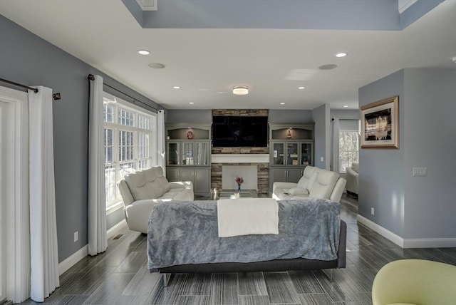 living room with a fireplace