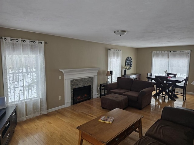 132 Bean Porridge Hill Rd, Westminster, MA 01473 - living room with light wood-style floors, baseboards, and a fireplace