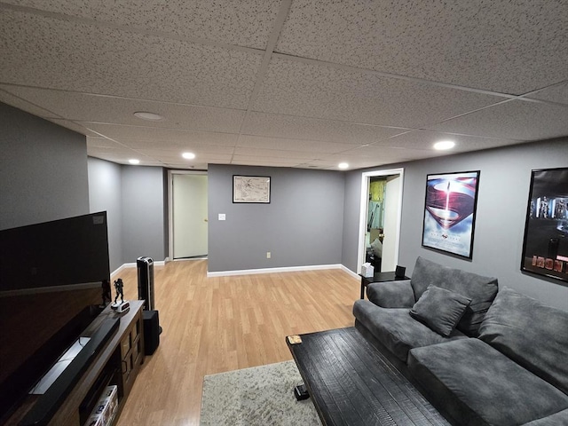 132 Bean Porridge Hill Rd, Westminster, MA 01473 - living room with light wood-type flooring, a paneled ceiling, baseboards, and recessed lighting