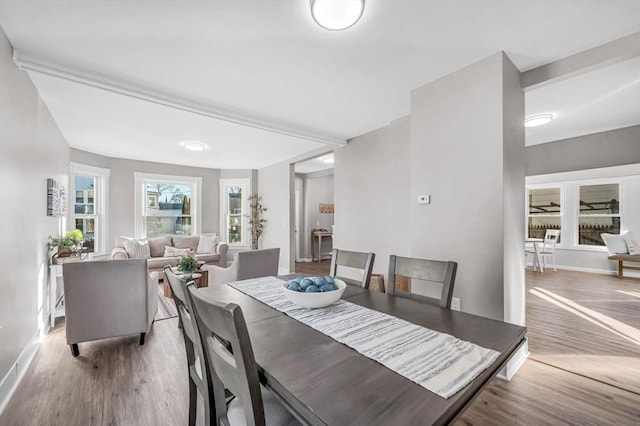 dining space featuring light wood-type flooring