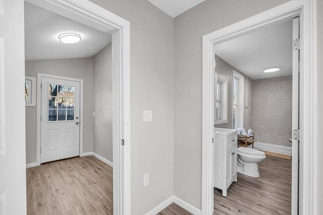 interior space with light hardwood / wood-style floors and a healthy amount of sunlight