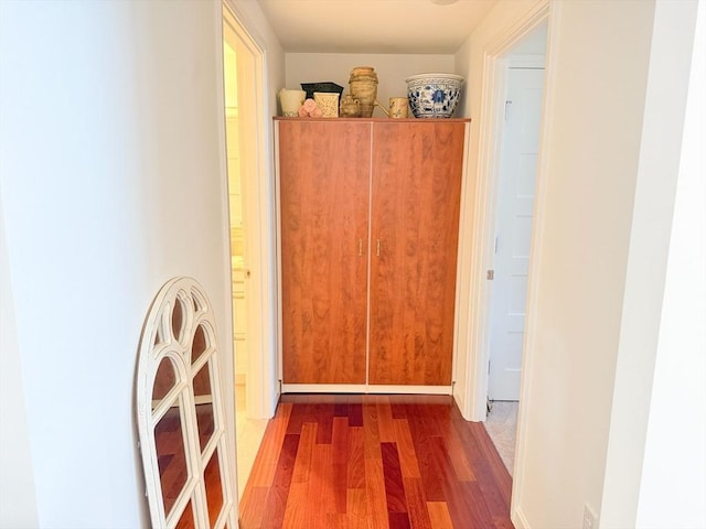 hall with dark wood-type flooring