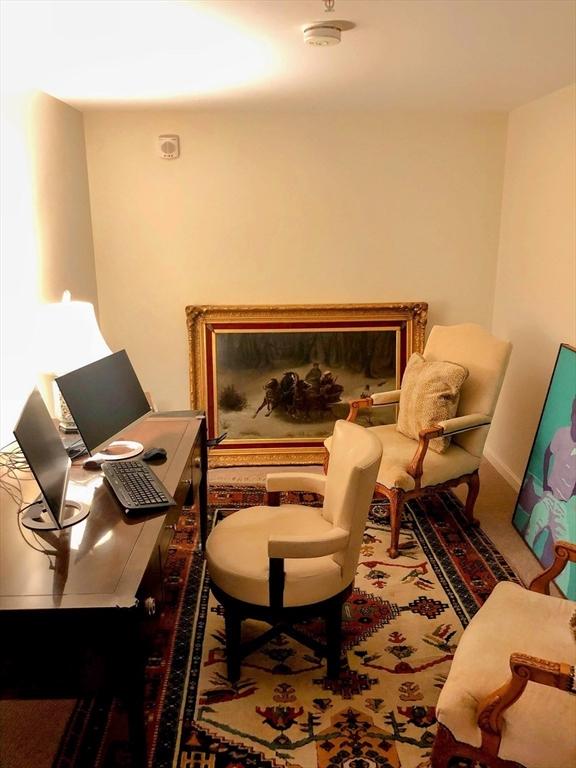 living area featuring carpet floors