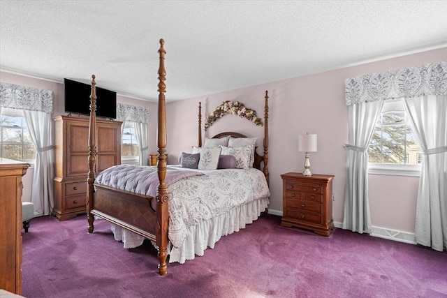 bedroom with carpet flooring and a textured ceiling