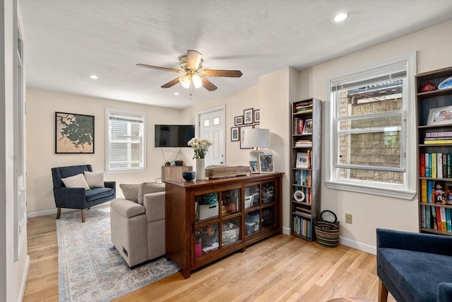9-11 Dexter, Boston, MA 02127 - living room with baseboards, ceiling fan, wood finished floors, and recessed lighting