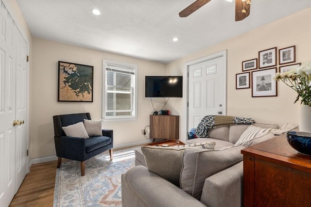 9-11 Dexter, Boston, MA 02127 - living room with wood finished floors, ceiling fan, recessed lighting, and baseboards