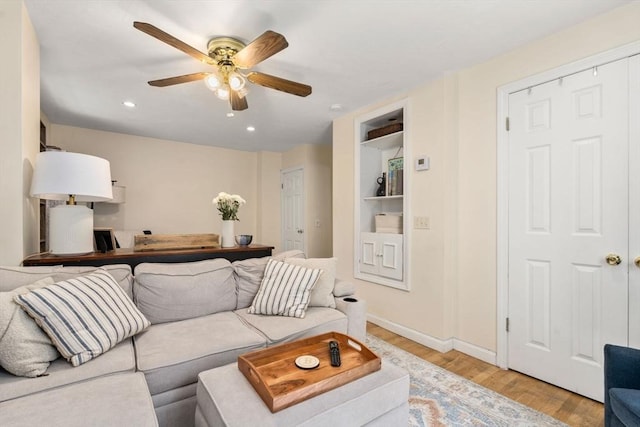 9-11 Dexter, Boston, MA 02127 - living area with a ceiling fan, light wood-type flooring, recessed lighting, baseboards, and built in features