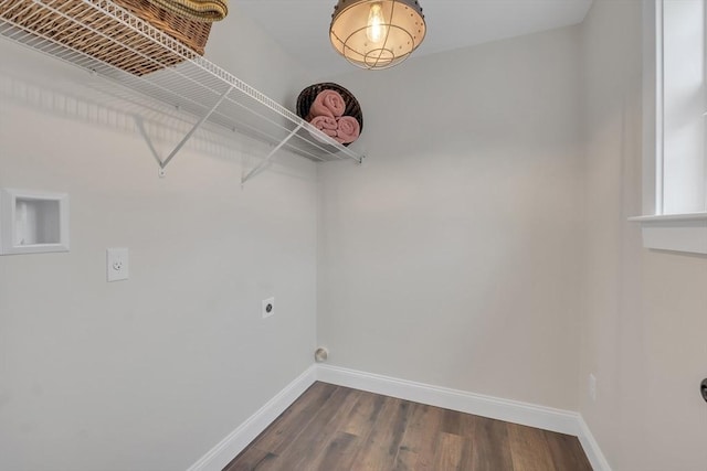 260 Main St Unit 12, Blackstone, MA 01504 - washroom with electric dryer hookup, baseboards, and dark wood-type flooring