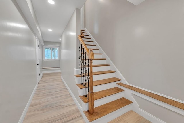 260 Main St Unit 12, Blackstone, MA 01504 - stairway with baseboards, wood finished floors, and recessed lighting