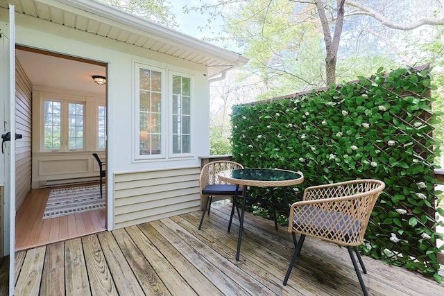 view of wooden balcony featuring a deck