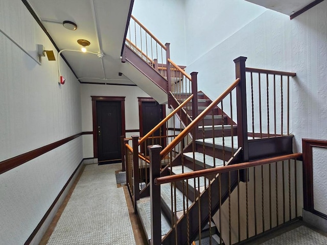 5 Crawford St Unit 9, Cambridge, MA 02139 - stairs with baseboards and carpet floors