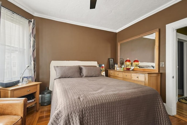 69 Greenwood St, Boston, MA 02122 - bedroom featuring wood finished floors, crown molding, and a ceiling fan