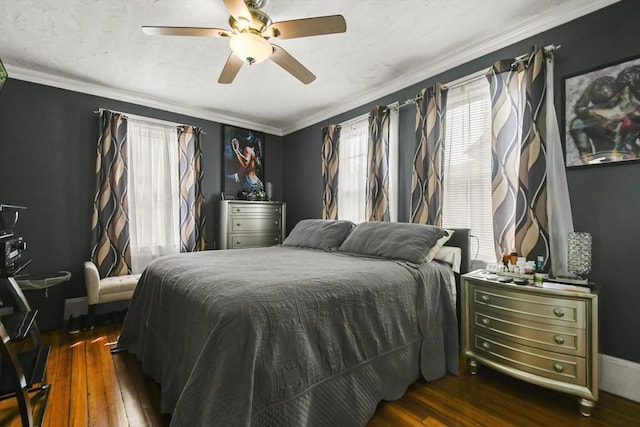 69 Greenwood St, Boston, MA 02122 - bedroom with multiple windows, hardwood / wood-style flooring, ornamental molding, and a ceiling fan