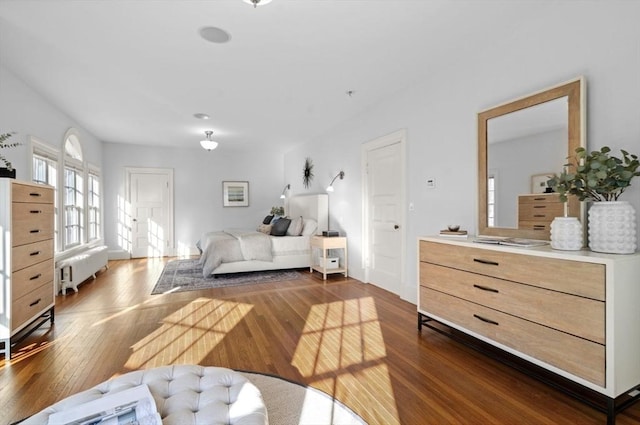 bedroom featuring radiator and dark wood finished floors