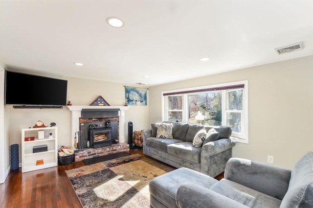 living room with dark wood-type flooring