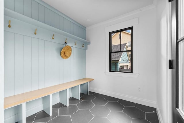 mudroom with ornamental molding