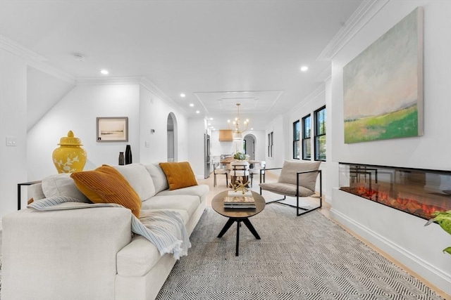 living room featuring ornamental molding