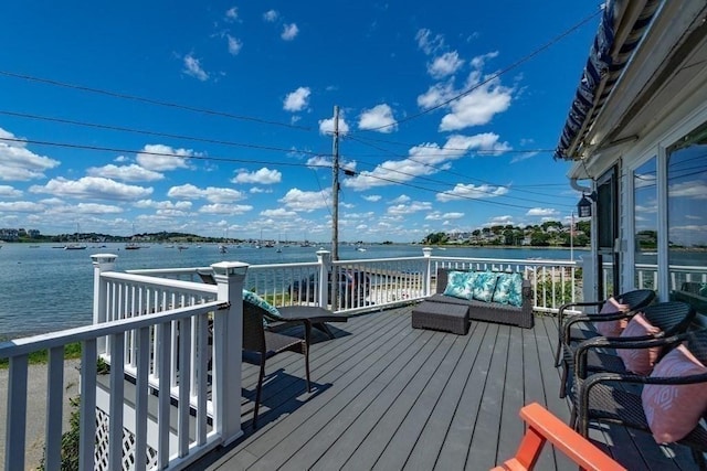 deck with a water view