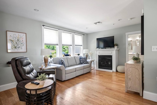599 Washington St Unit 1, Pembroke, MA 02359 - living room with light wood-style flooring and a glass covered fireplace